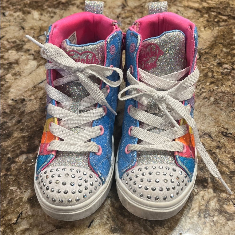 Colorful Skechers Glitter High-Top Sneakers. Light up